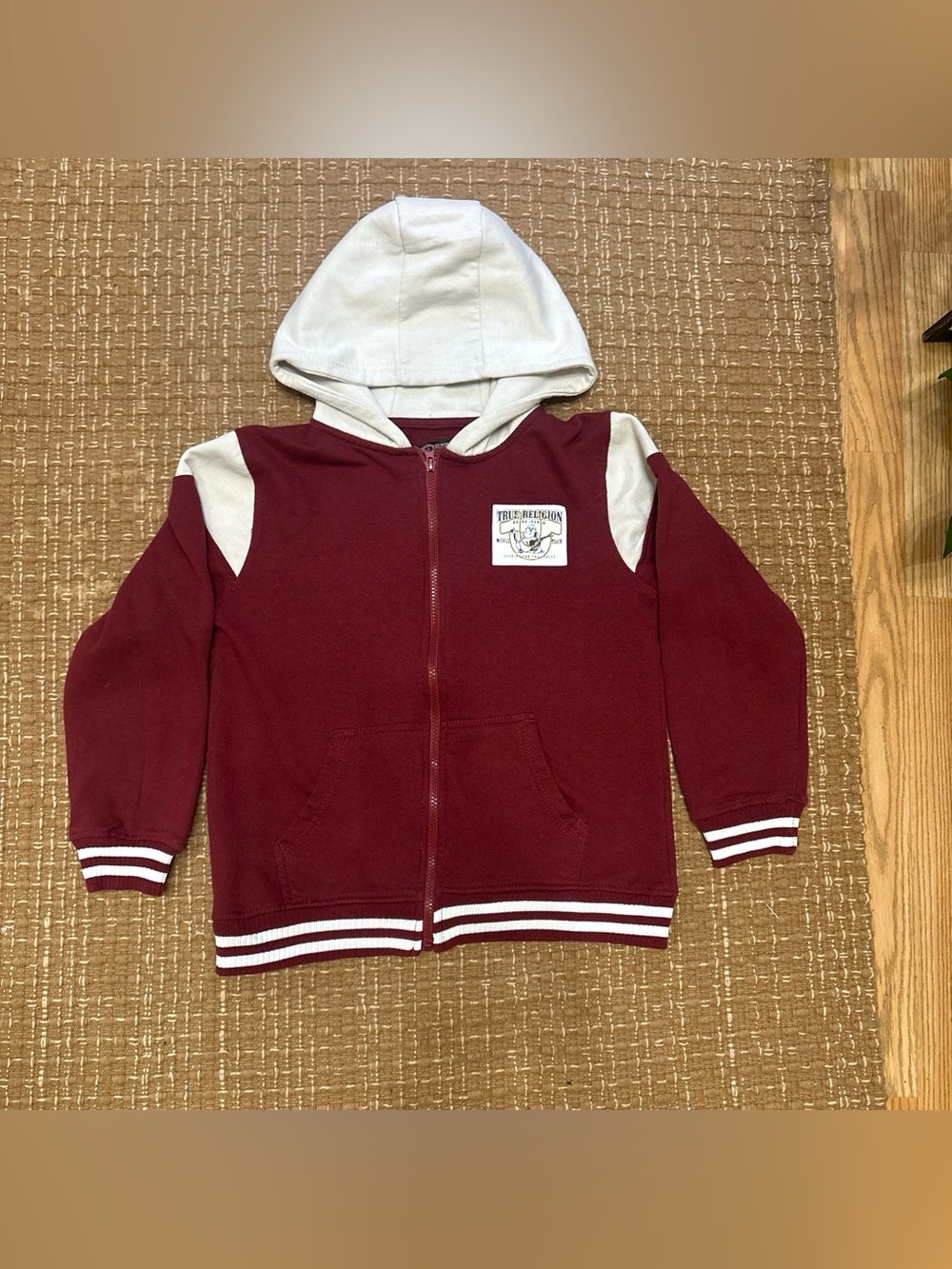 True Religion Kids Burgundy & White Hooded Zip-Up Sweatshirt